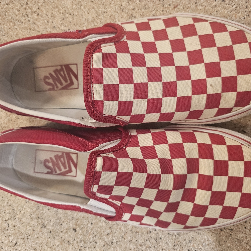 Vans Red and White Checkered Slip-Ons
